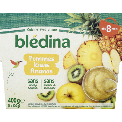 Purée De Fruits Bébé Bledina Pomme Kiwis Ananas – 4 Pots De 100g