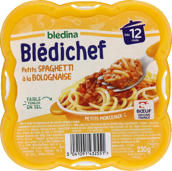Blédina petits spaghetti à la bolognaise, dès 12 mois 230g