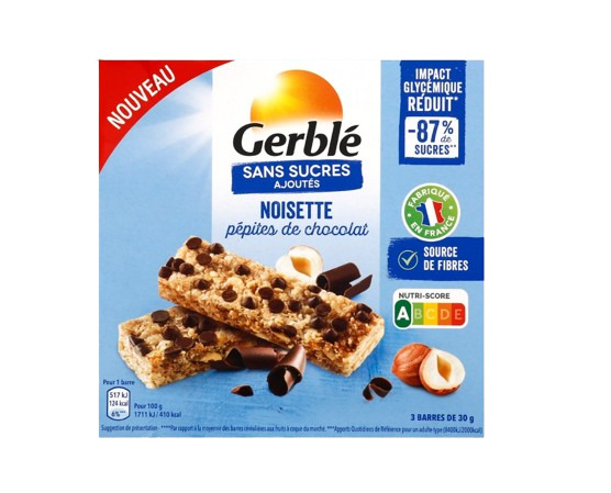 Gerlinéa complément alimentaire barre aux noisettes et aux pépites de 3x30g