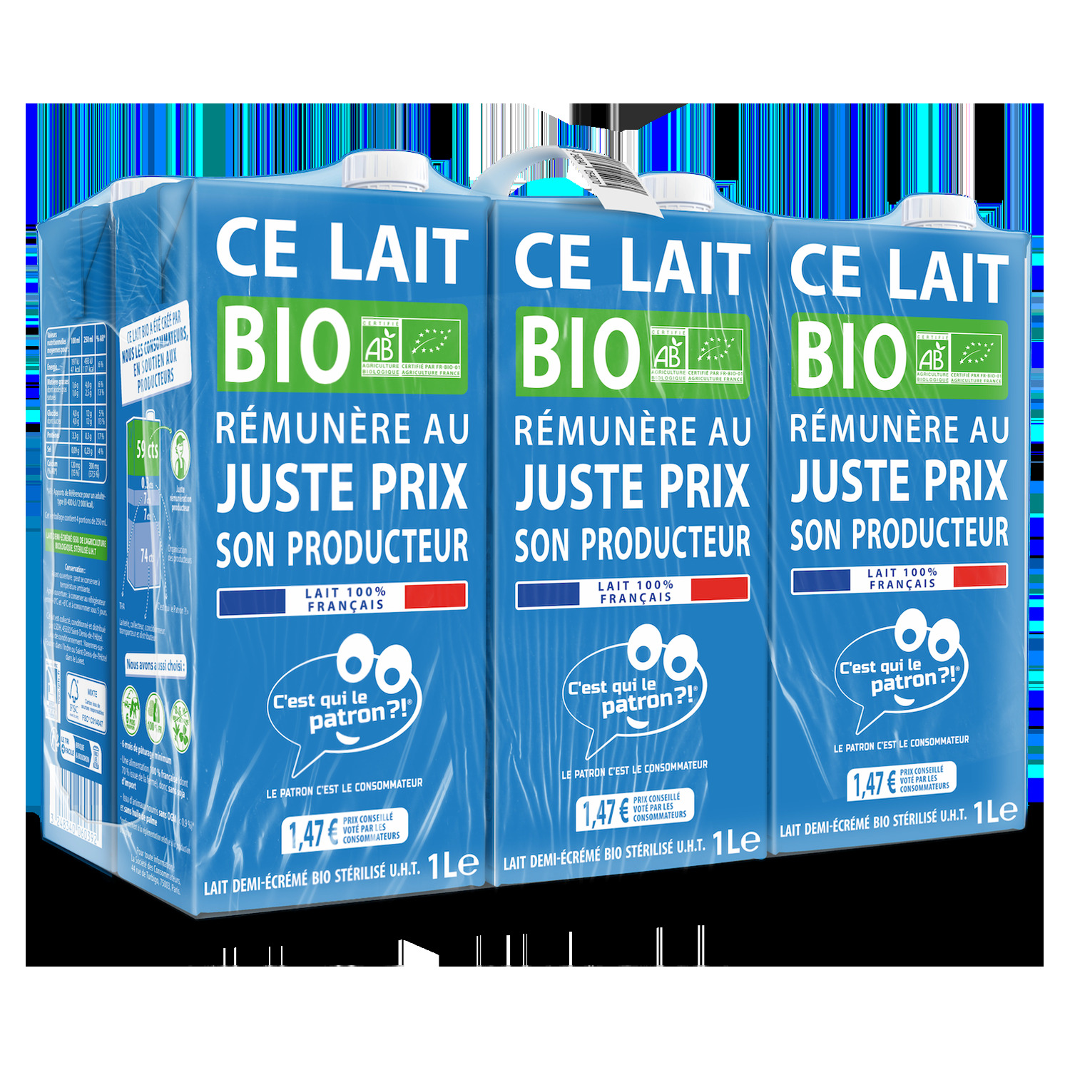 Lait Demi ecrémé Bio Stérilisé La Marque Du Consommateur Le Pack De 6 Bouteilles De