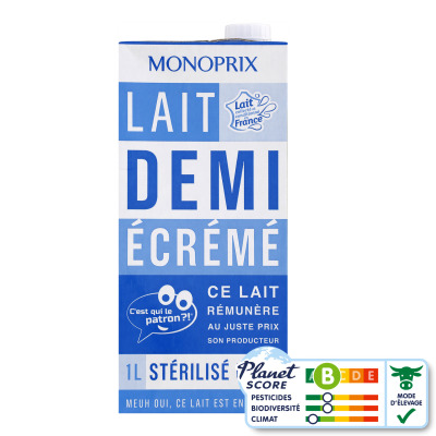 Monoprix lait demi écrémé stérilisé uht