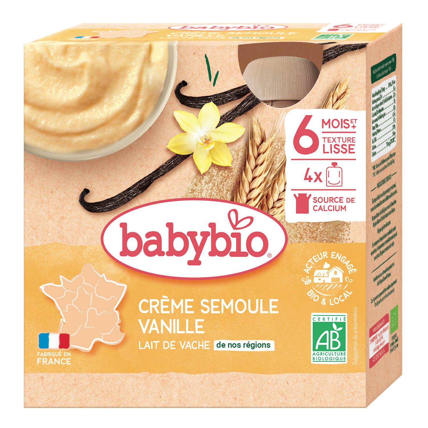 Babybio crû´me semoule vanille bio 6m le pack de 4x85g