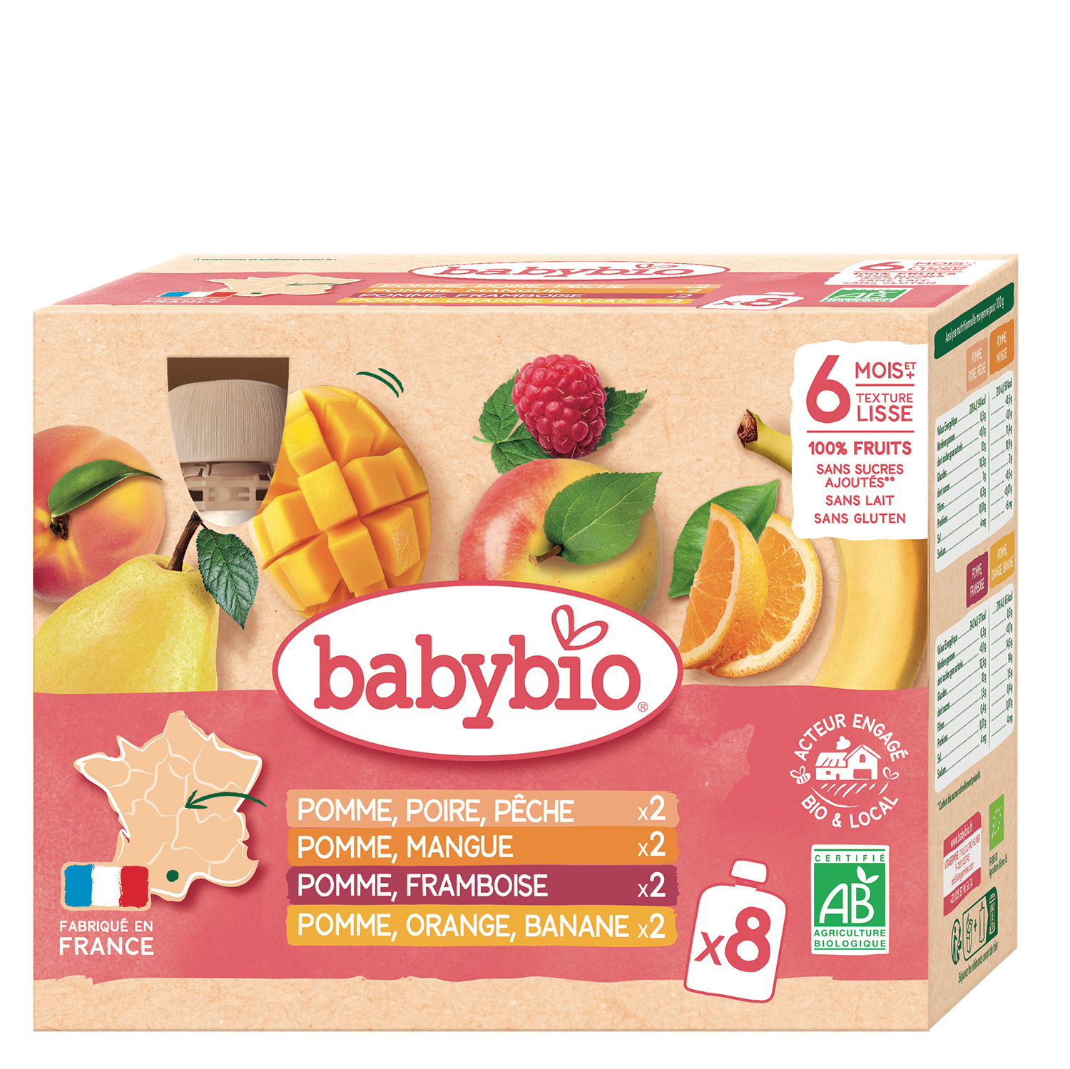 Babybio compotes pour bébé dès 6 mois multi-parfums fruits bio x8