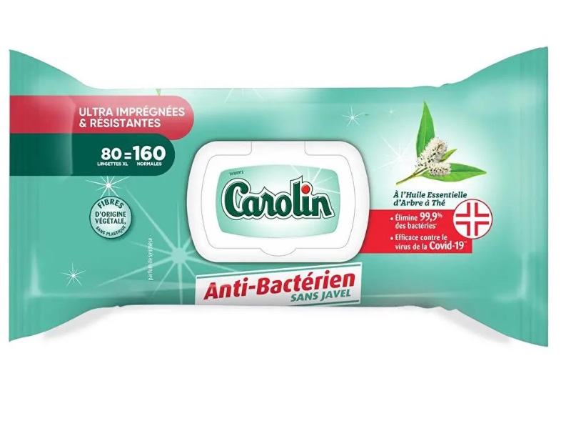 Carolin lingettes r√©sistante anti bact√©rien sans javel x80