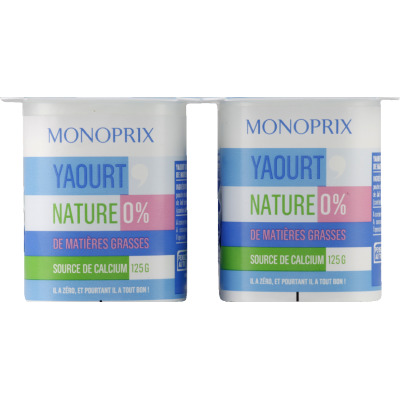 Monoprix yaourt 0% nature 4x125g