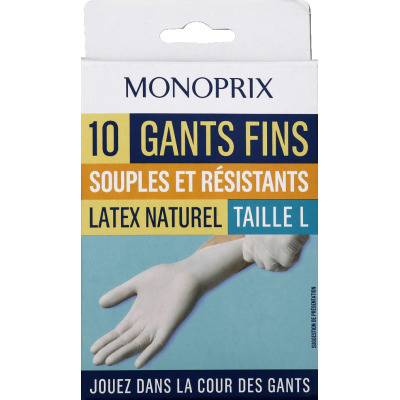 Monoprix gants fin en latex x10 taille