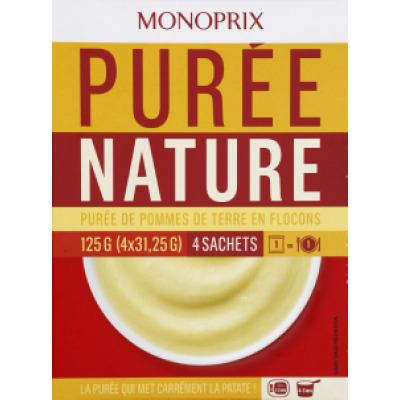 Monoprix purée nature, purée de pommes de terre en flocons 4x31,25g