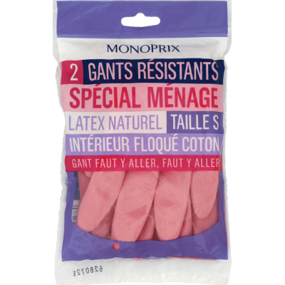 Monoprix gants résistants spécial ménage latex naturel taille x2