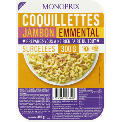 Monoprix coquillettes au jambon et emmental 300g
