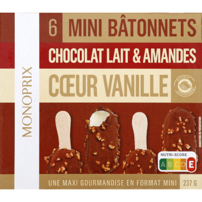 Monoprix glaces mini bâtonnets lait amande x6 237g