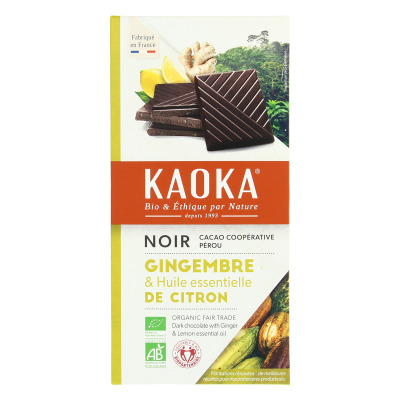 Kaoka Chocolat Noir Gingembre & Citron Bio 100g