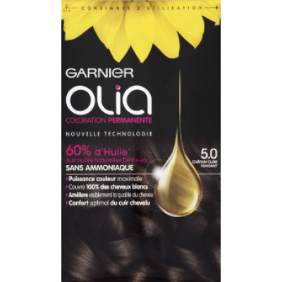 Coloration Permanente 5.0 Châtain Fondant Sans Ammoniaque Activée Par 'huile Olia Garnier La Boîte De Coloration