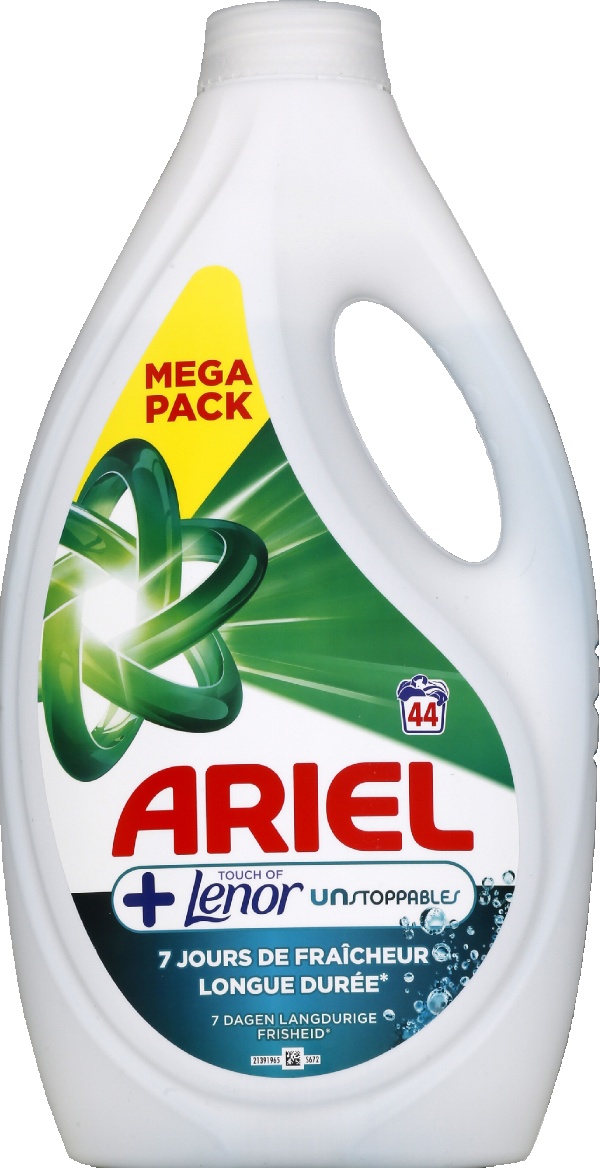 Ariel liquide détergent + touch of lenor unstoppables x44