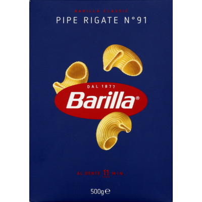 Pâtes Pipe Rigate Barilla N. 91 – 500g, Cuisson Al Dente