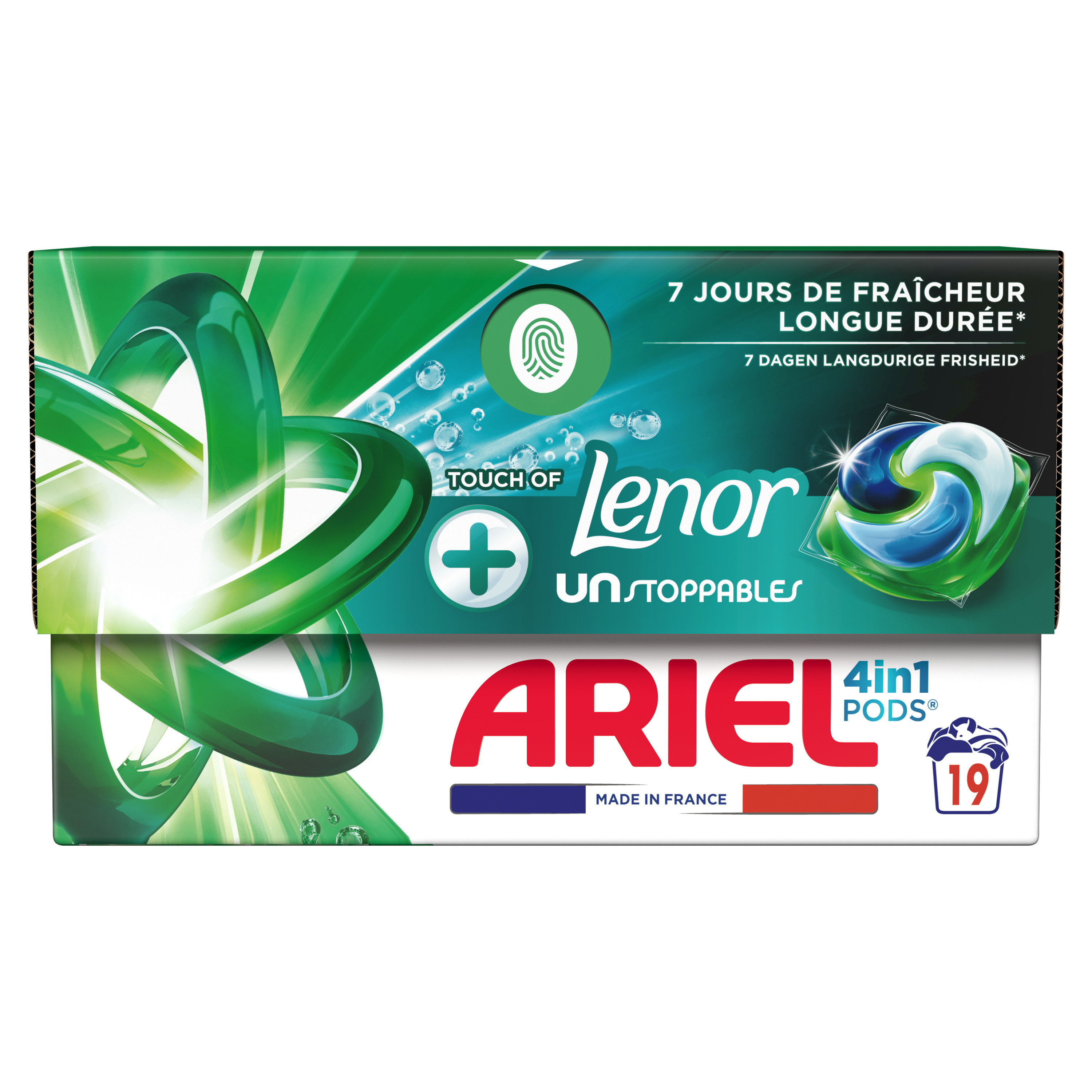 Lessive Capsules Touch Of Lenor Unstoppables Ariel La Boite De 19 Capsules