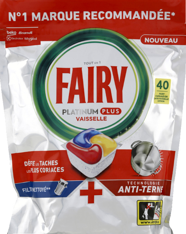 Tablette Lave-Vaisselle Fairy Platinum Plus Tout En 1 – 40 Tablettes Anti-Terne - vue 2