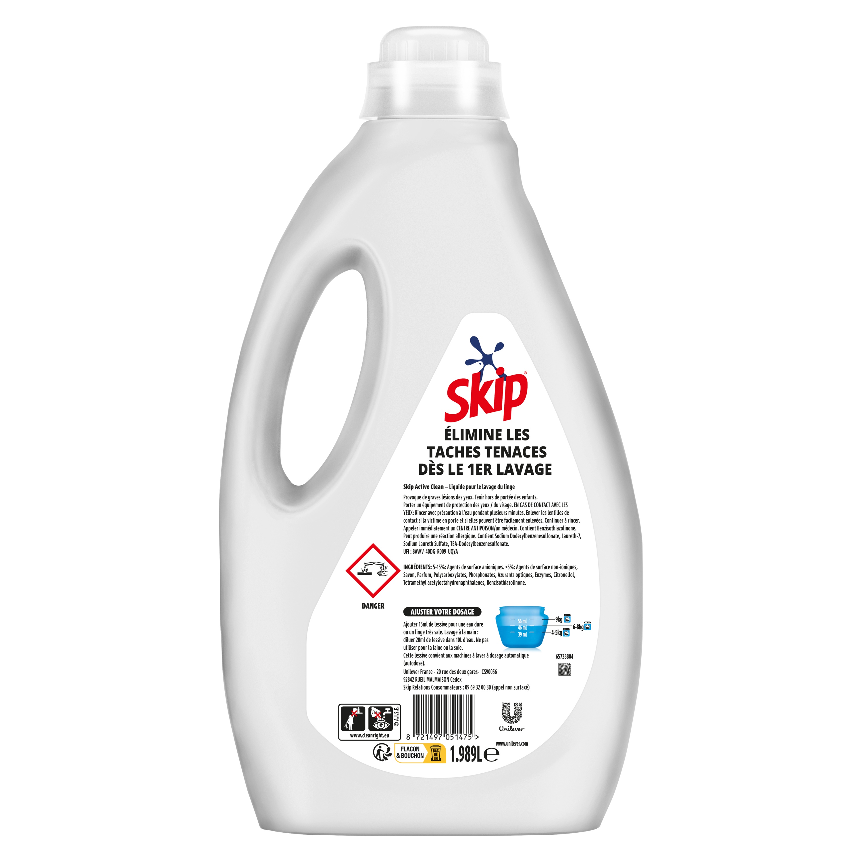 Skip active clean lessive liquide x51 lavages
